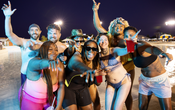 happy crowd at waterpark event