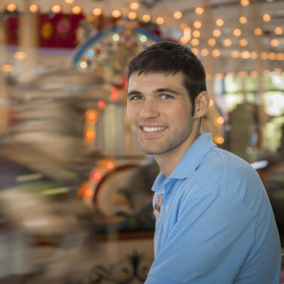 Seasonal staff in front of carousel at Columbus Zoo