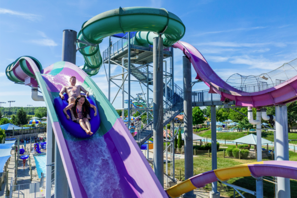 guests on water slide